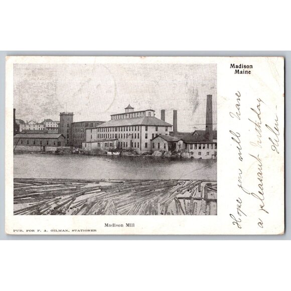 Antique Postcards 4 Views Of Madison Woolen Mill Madison ME - Early 1900s #1474 - Picture 5 of 8